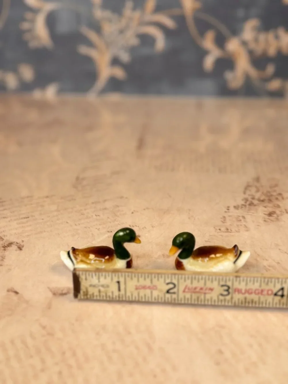 Vintage Mini Porcelain Mallard Duck Figurines Pair Cottage Decor